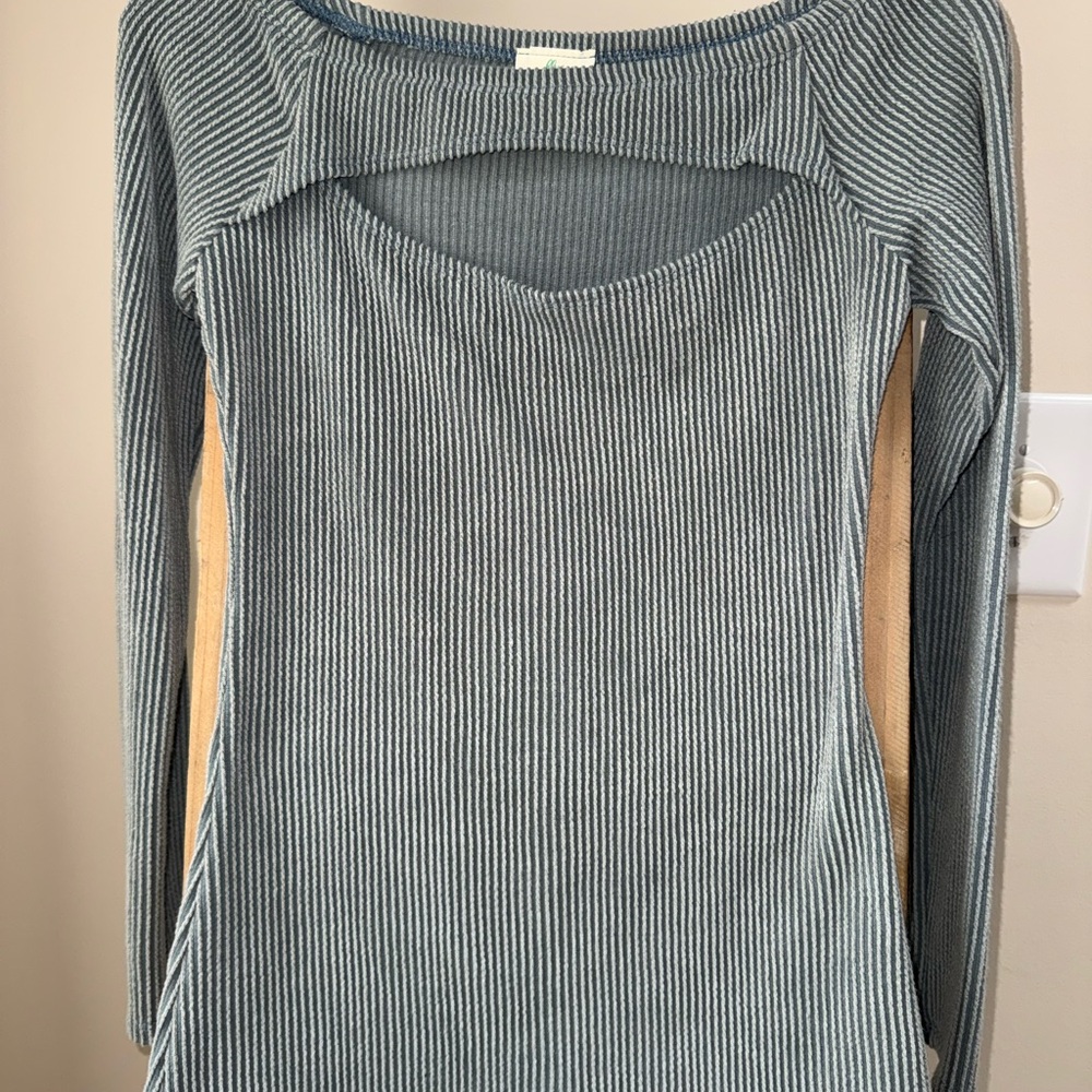 Ribbed Long-Sleeve Women's Top - Slate Blue